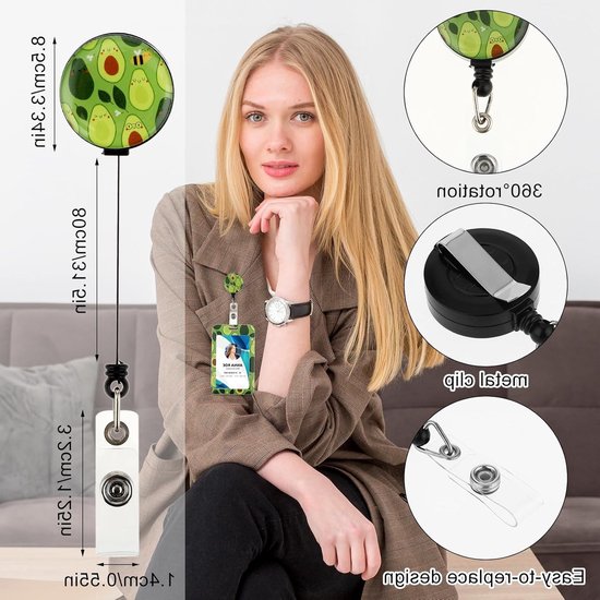 ID Badge Houder met Lanyard en Retractable Badge Reel Clip - Duurzame Nekkoord voor Kantoor, Studenten en Werknemers - Avocado Kleur — afbeelding 5