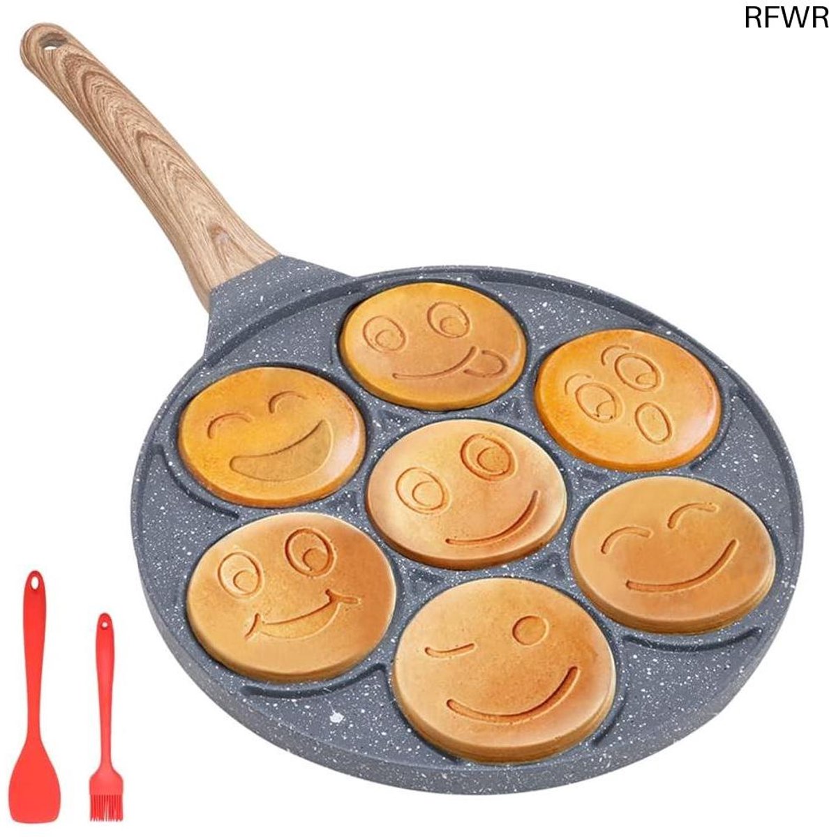Pannenkoekenpan 7 Gaten Eierpan Smiley Ontbijt Maken Anti-aanbaklaag 26 cm Zwart