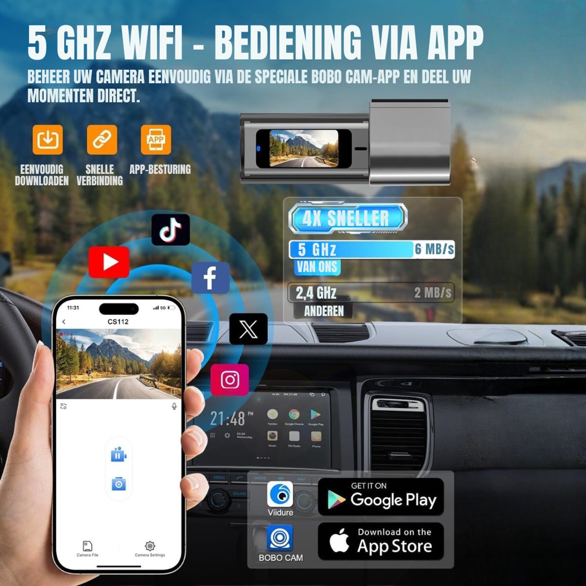 TIM® Dashcam voor Auto Voor en Achter - Dashcam - Zwart - 22cm x 14cm x 6cm – foto 7