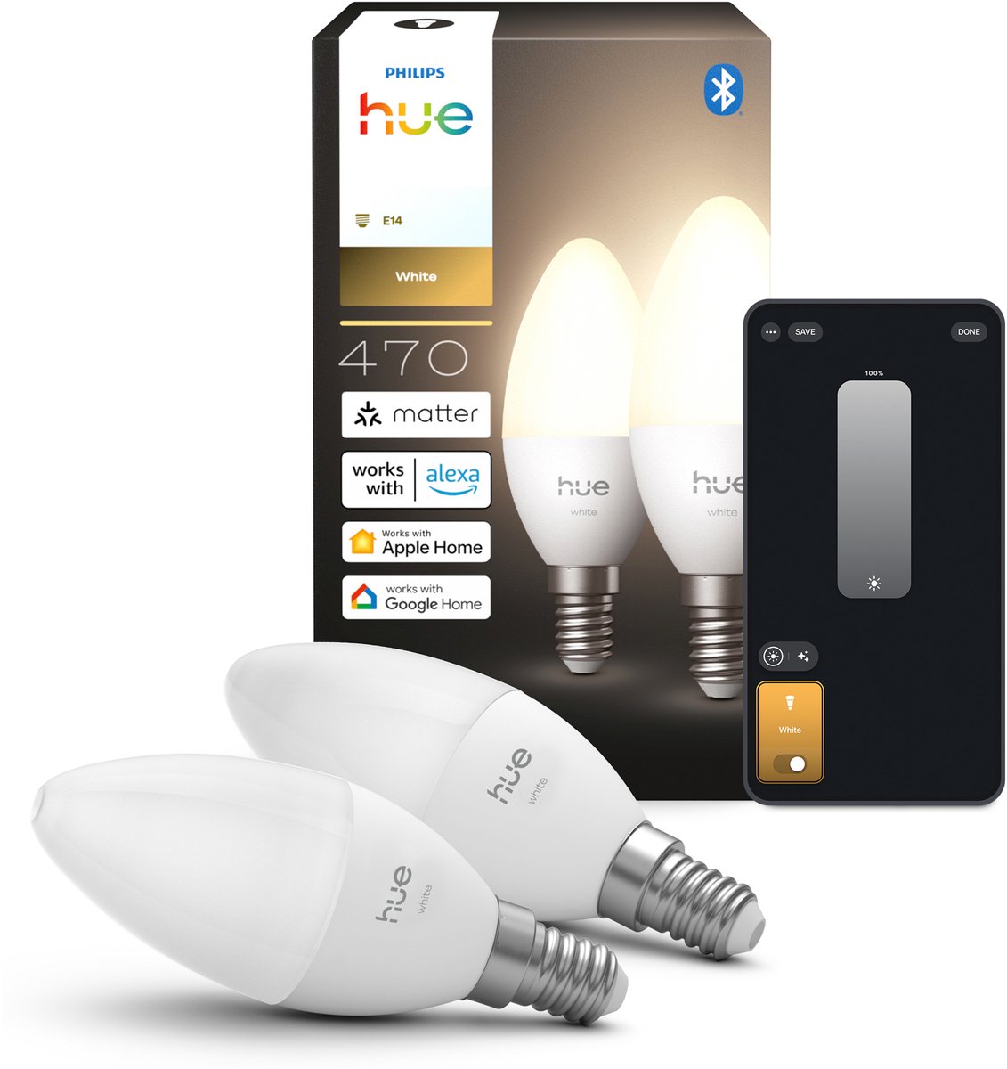 Philips Hue LED kaarslamp - E14 fitting - bevat 2 lampen - zachtwit licht - slimme verlichting