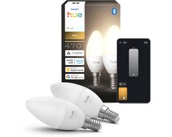 Philips Hue LED kaarslamp - E14 fitting - bevat 2 lampen - zachtwit licht - slimme verlichting