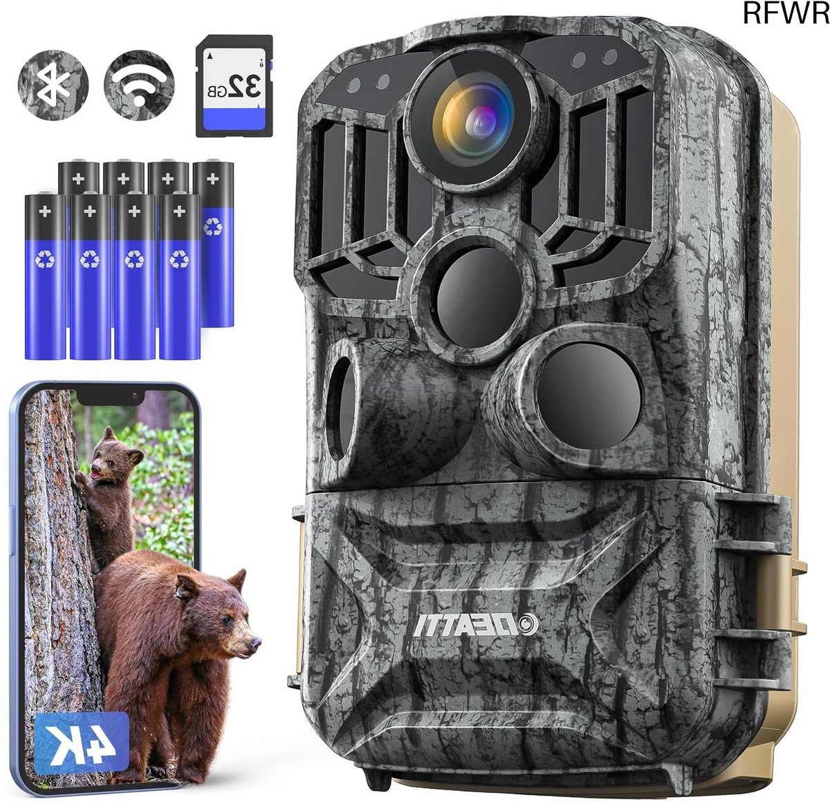 Natuurcamera - Wildcamera Trailcam - Dieren Observeren - 4K 48MP HD Wifi - IP66 Waterdicht - Zwart