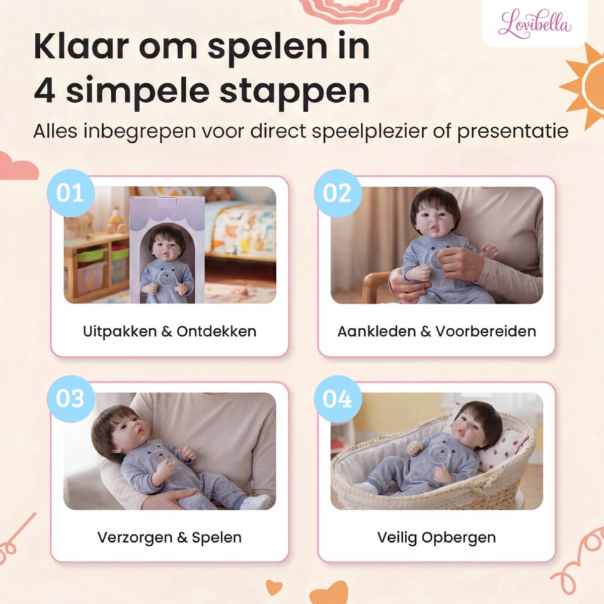 Lovibella® Milo Levensechte Babypoppen - 1,1 Kilo - 45 CM - Reborn Baby Pop - Met Accessoires - Reborn Baby - Reborn Baby Doll - Dementie Pop - Reborn Poppen Jonge — afbeelding 6