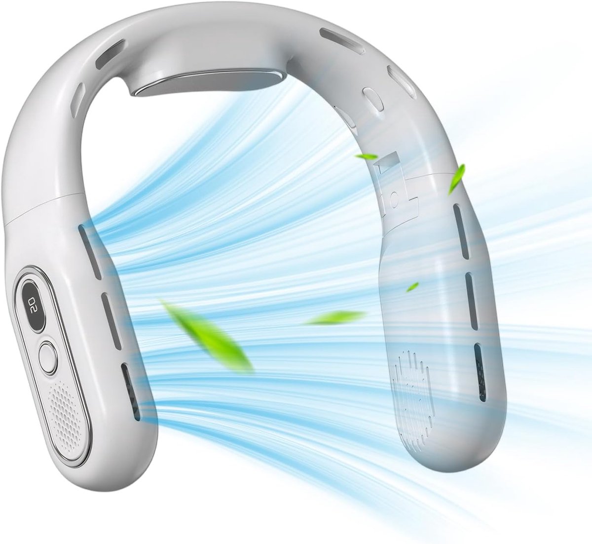 Ulisem - Nekventilator - 2200mAh oplaadbaar - 3 standen - 360° luchtstroom - Bladloos en veilig - Led display - Opvouwbaar - Met koelplaat - Wit