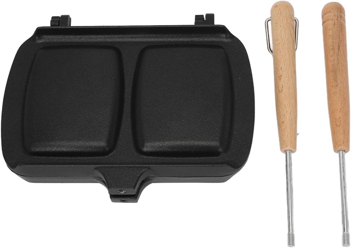Sandwich Bak Pan - Dubbele Sandwich Maker - Ontbijt Maken - Afneembare Handgreep - 23 x 23 cm - Zwart