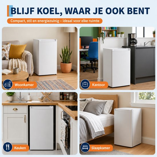 Celestul Mini Koelkast 90L - Koelkast met Vriesvak - Stille Minibar 41 dB - Compacte Koelkast voor Slaapkamer, Kantoor & Studentenkamer - Wit — afbeelding 3