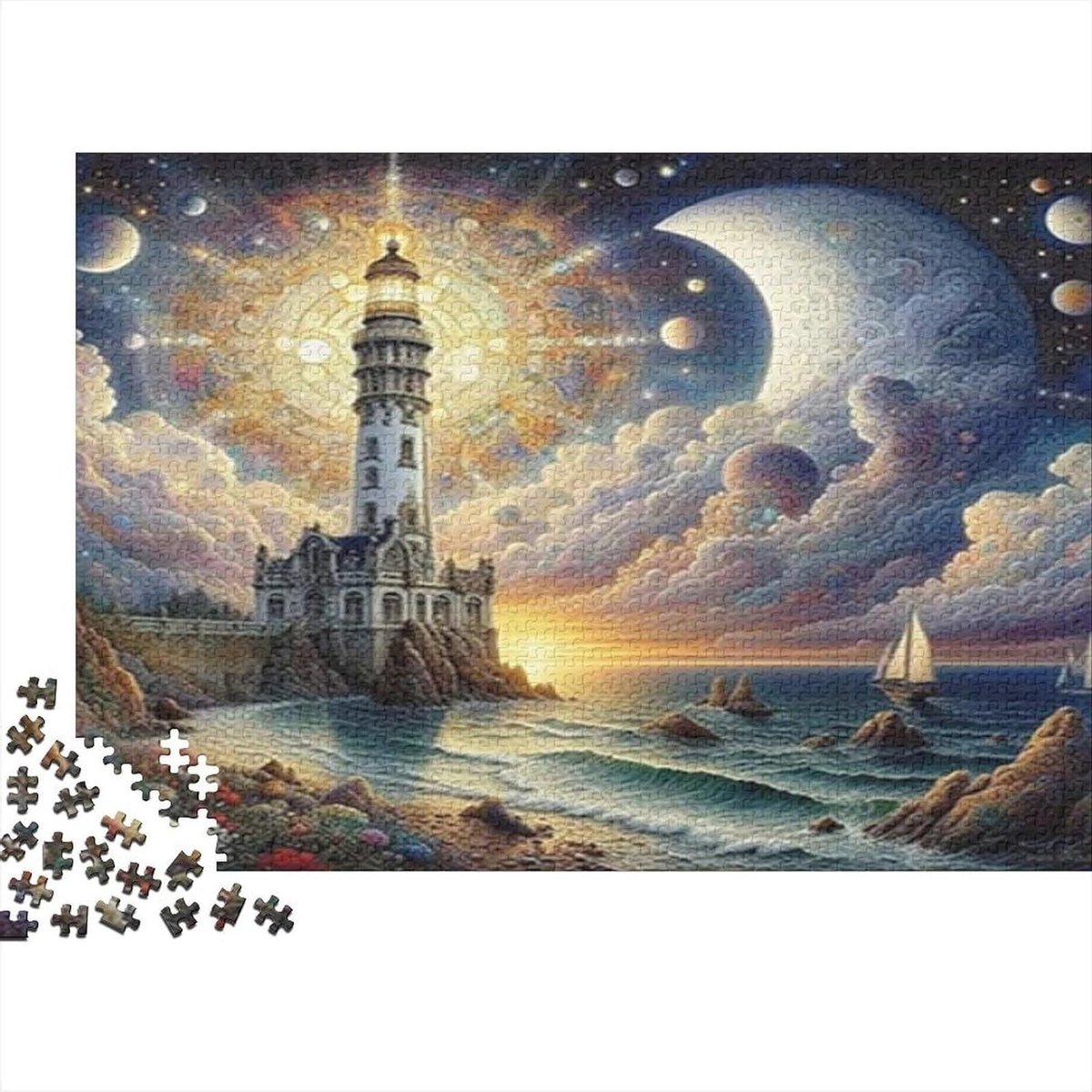 Vuurtoren Puzzel - Landschap Legpuzzel - Ontspannend Spel - Hoge Kwaliteit Materiaal - 1000 Stukjes - Stijl 1