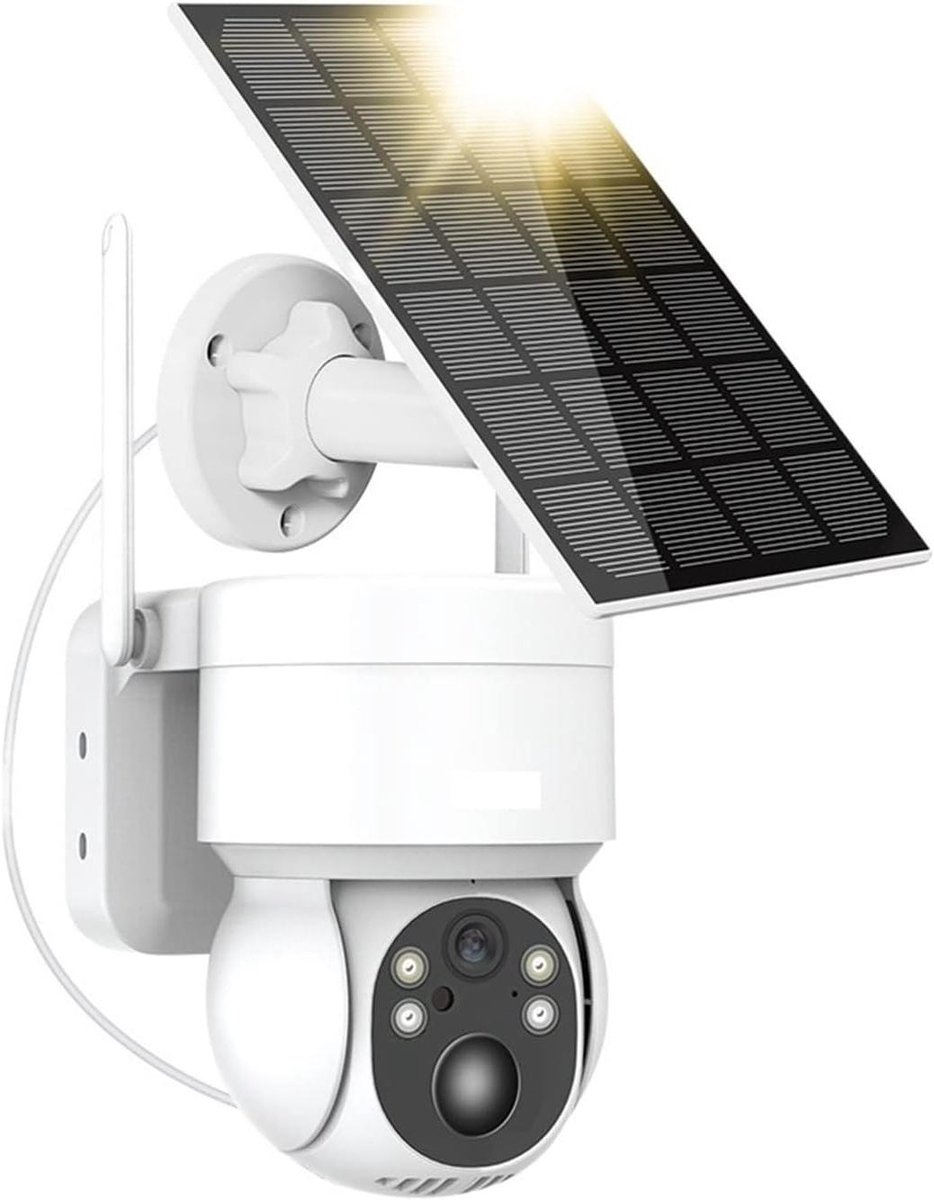 Zonnecamera Buiten - Beveiligingscamera Wifi - Huisbewaking Op Afstand - PTZ Bewegingsdetectie - 4MP HD - Wit
