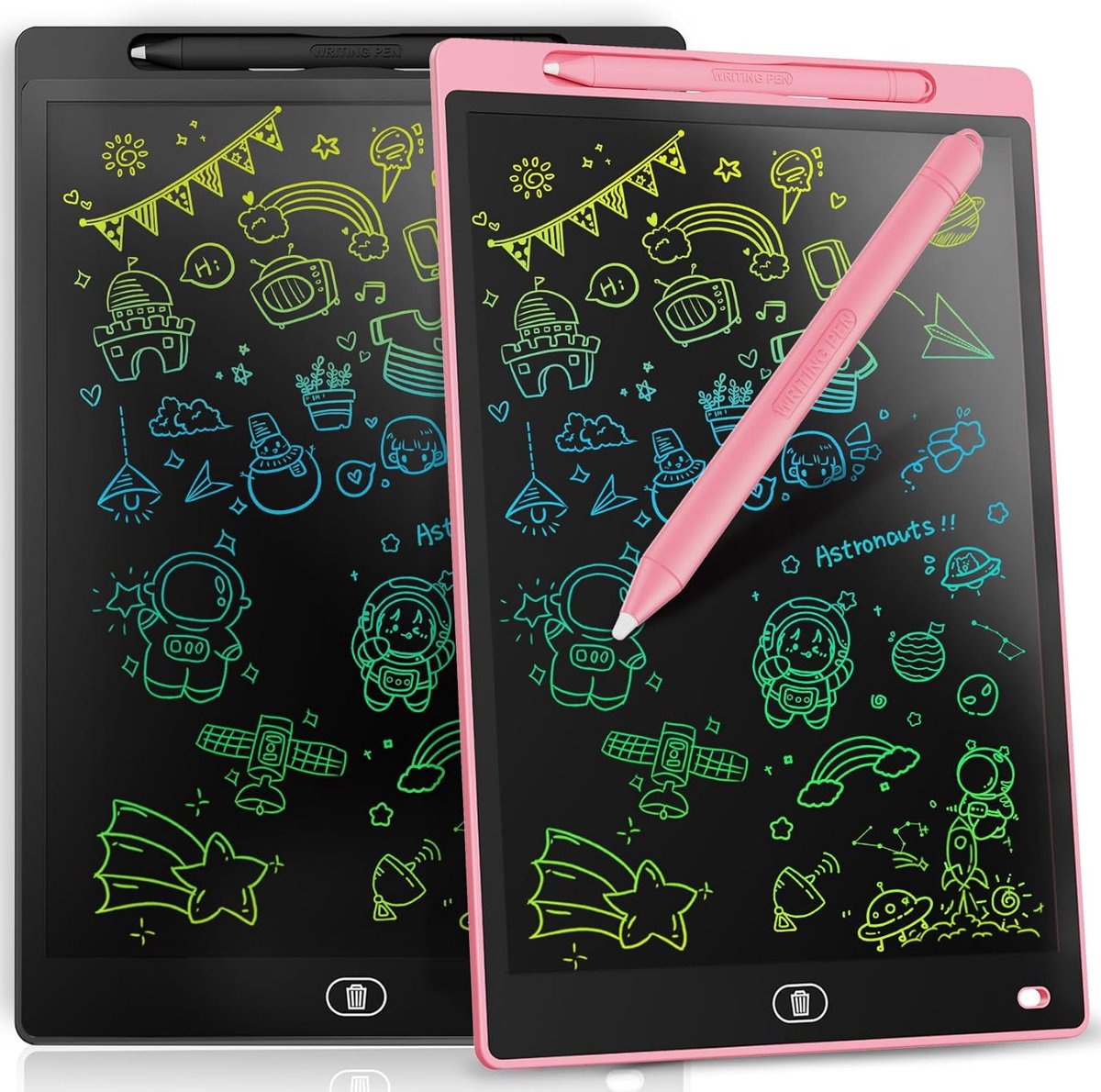 Tekentablet - Tekentablet kinderen - LCD-tekentablet voor kinderen - Kleurenschermschrijftablet - Leren - Educatie - Kerstsokvulling - Kindercadeau -12 inch - Leeftijd 3-12 - 2 stuks -Lichtroze en zwart