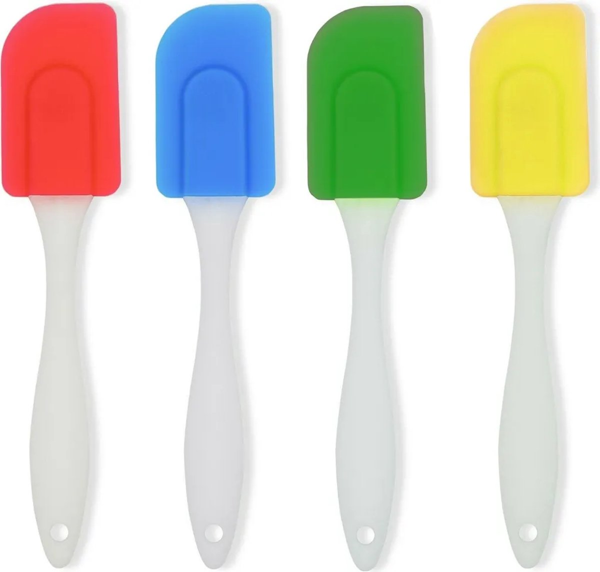 Vier deegschrapers, deegschraperplanken, schrapers, keukengerei, bakken, koken, deeg, boter, siliconen schrapers, schrapers