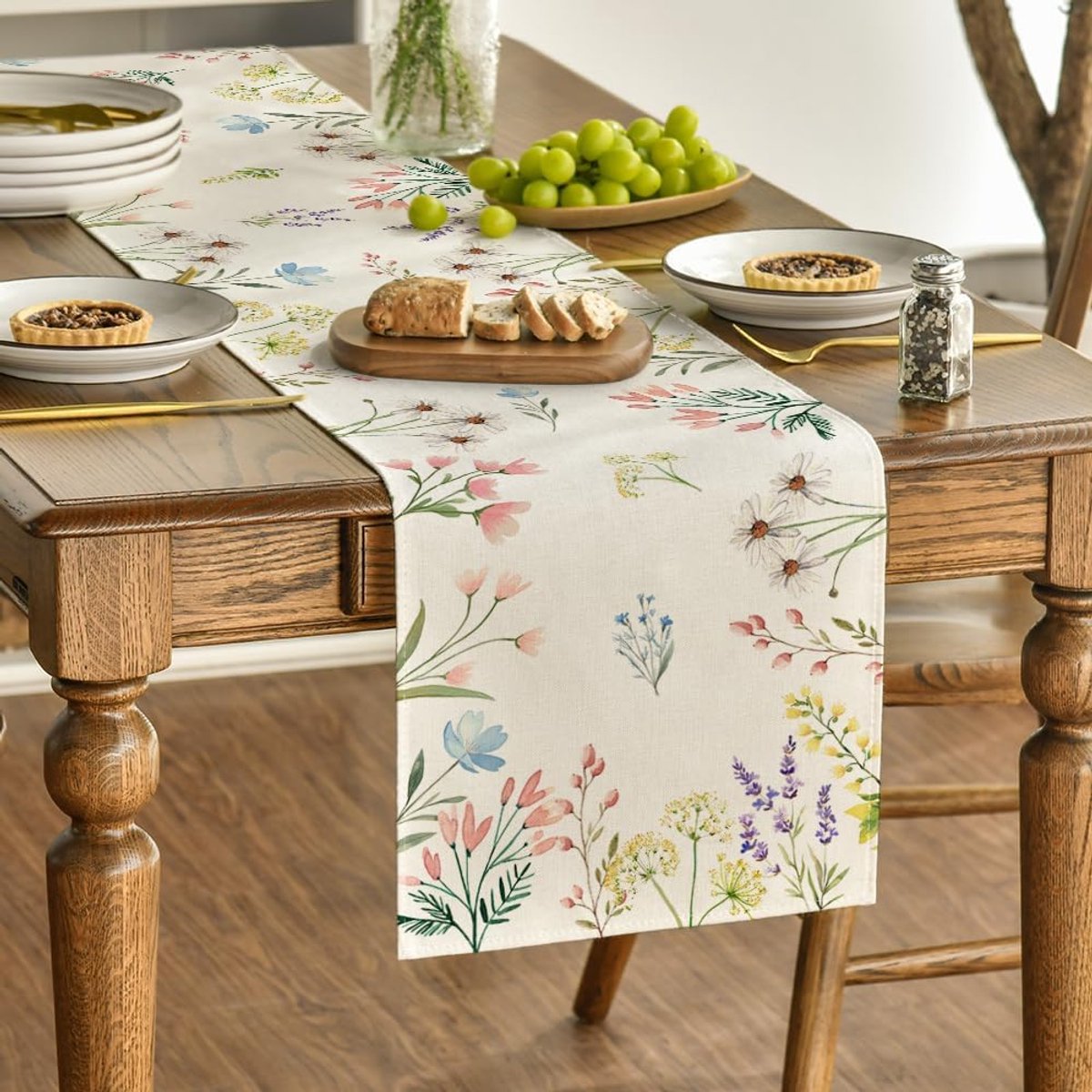 Tafelloper met bloemenprint – 33 × 183 cm – Keuken- en eettafeldecoratie voor alle seizoenen – Geschikt voor lente, zomer, herfst, winter en allerlei feestelijke gelegenheden – Perfect voor feestelijke huisdecoratie