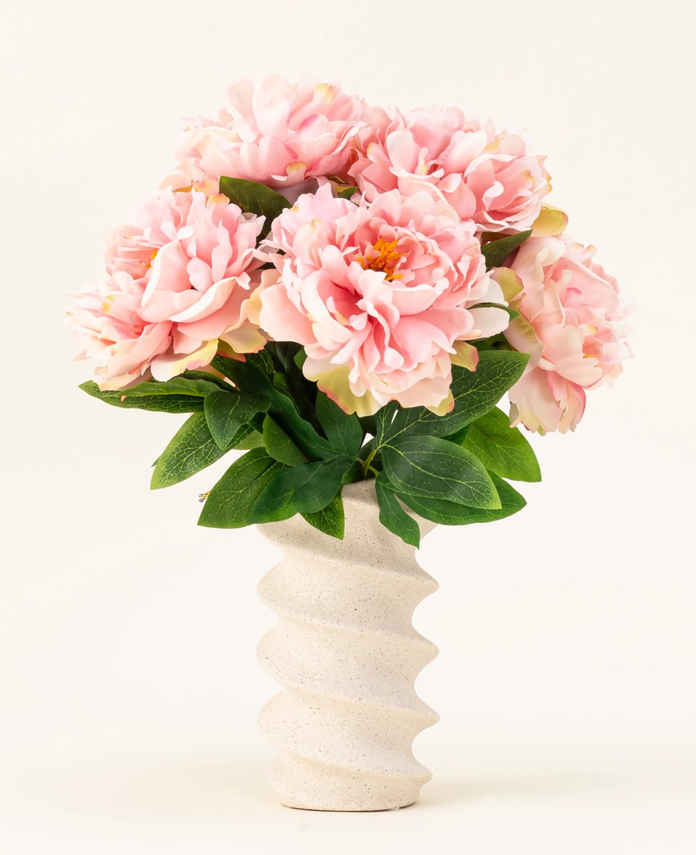 Easyplants | Kunstboeket - Easyplants - Peony Soft Pink 39 Cm - Zijde Kunstbloemen - Kunstboeketten | Zijde | Nepbloemen | Licht Roze, Lich Groen, Groen | Onderhoudsvrij | Kant-en-klaar