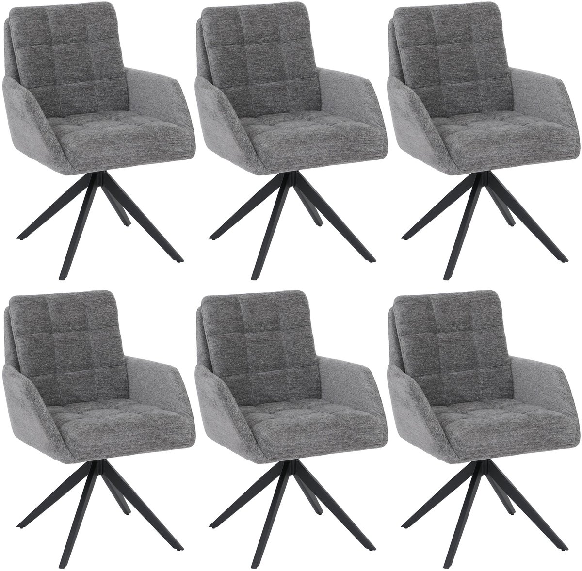 MCW Set van 6 eetkamerstoelen MCW-Q36, draaibare keukenstoel met Auto-Return-functie, chenille (680 g/m²) metaal MVG ~ grijs