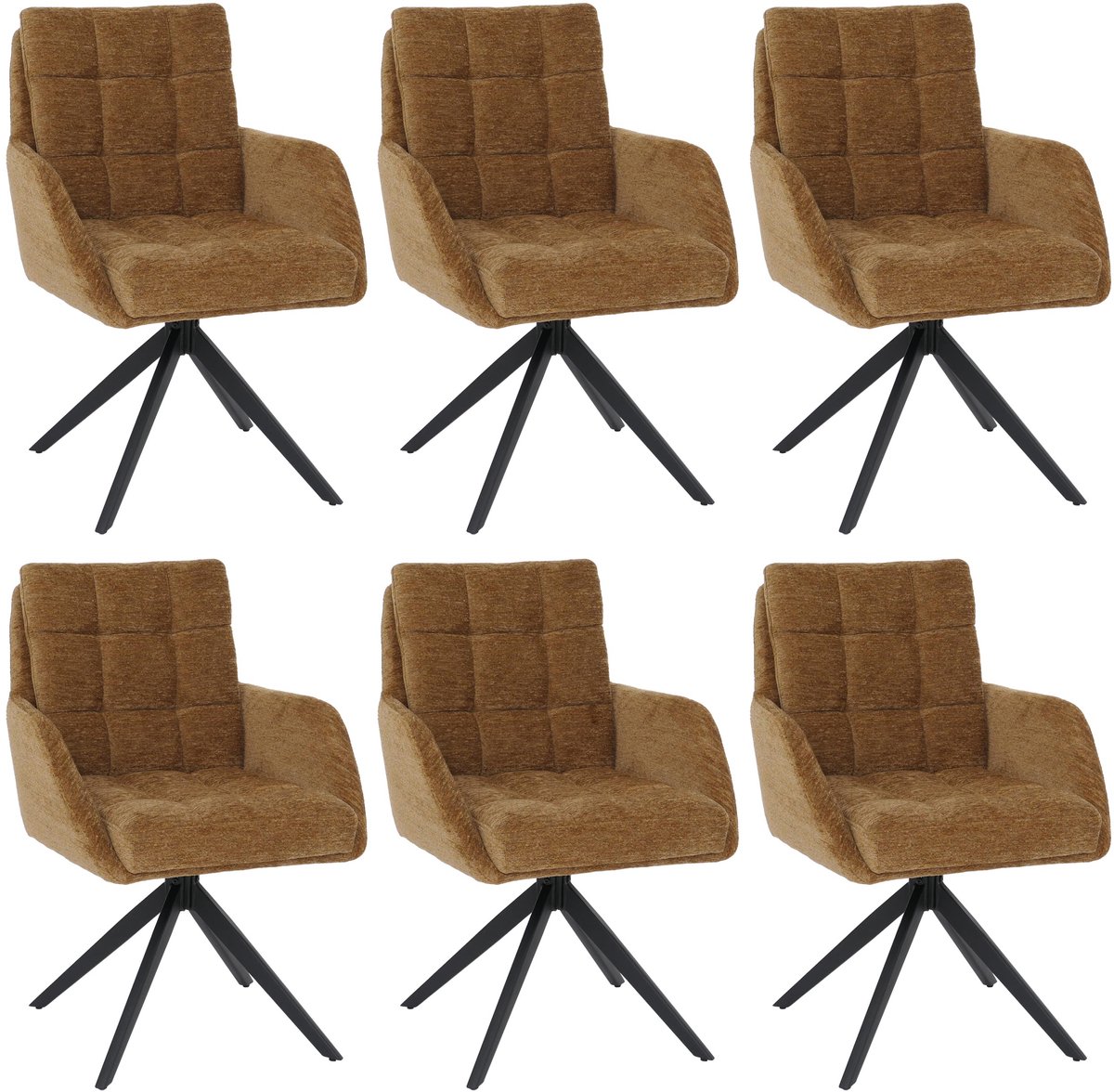 MCW Set van 6 eetkamerstoelen MCW-Q36, draaibare keukenstoel met Auto-Return, chenille (680 g/m²) metaal MVG ~ mosterdgeel