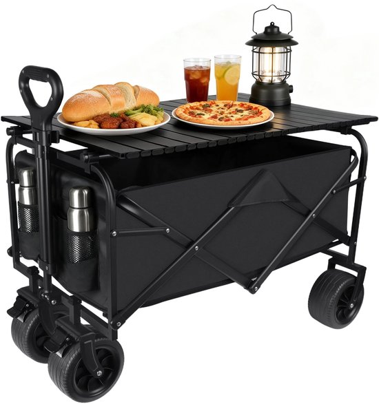 Opvouwbare Handkar - Campingwagen - Bolderkar voor Strand en Tuin - Opbergwagen met All Terrain Wielen - 600D Oxford Stof en Stalen Frame - Zwart - 150 Liter - Geschikt voor Kamperen en Boodschappen - Inklapbaar Ontwerp — afbeelding 2