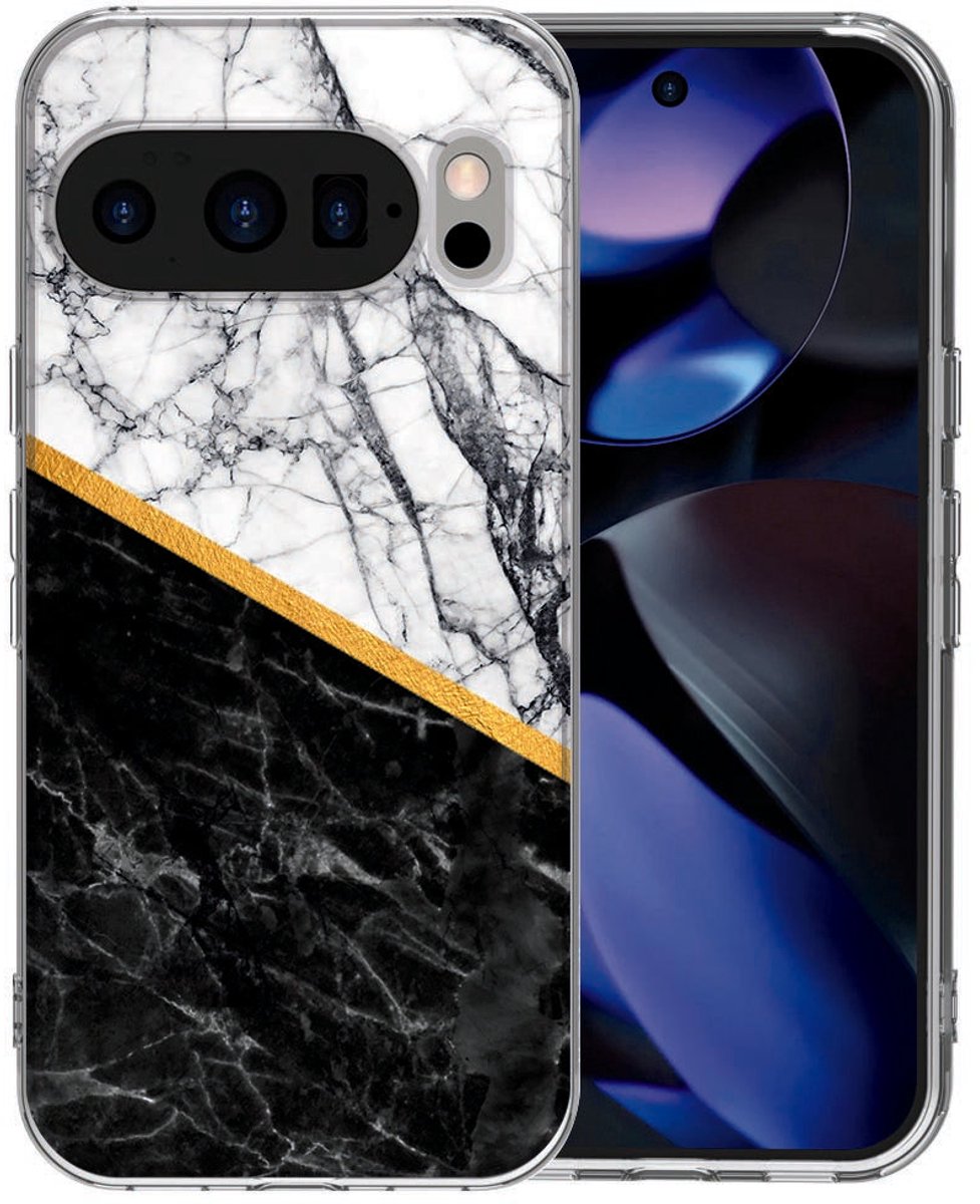 Google Pixel 10 / 10 Pro TPU hoesje Marble White Black