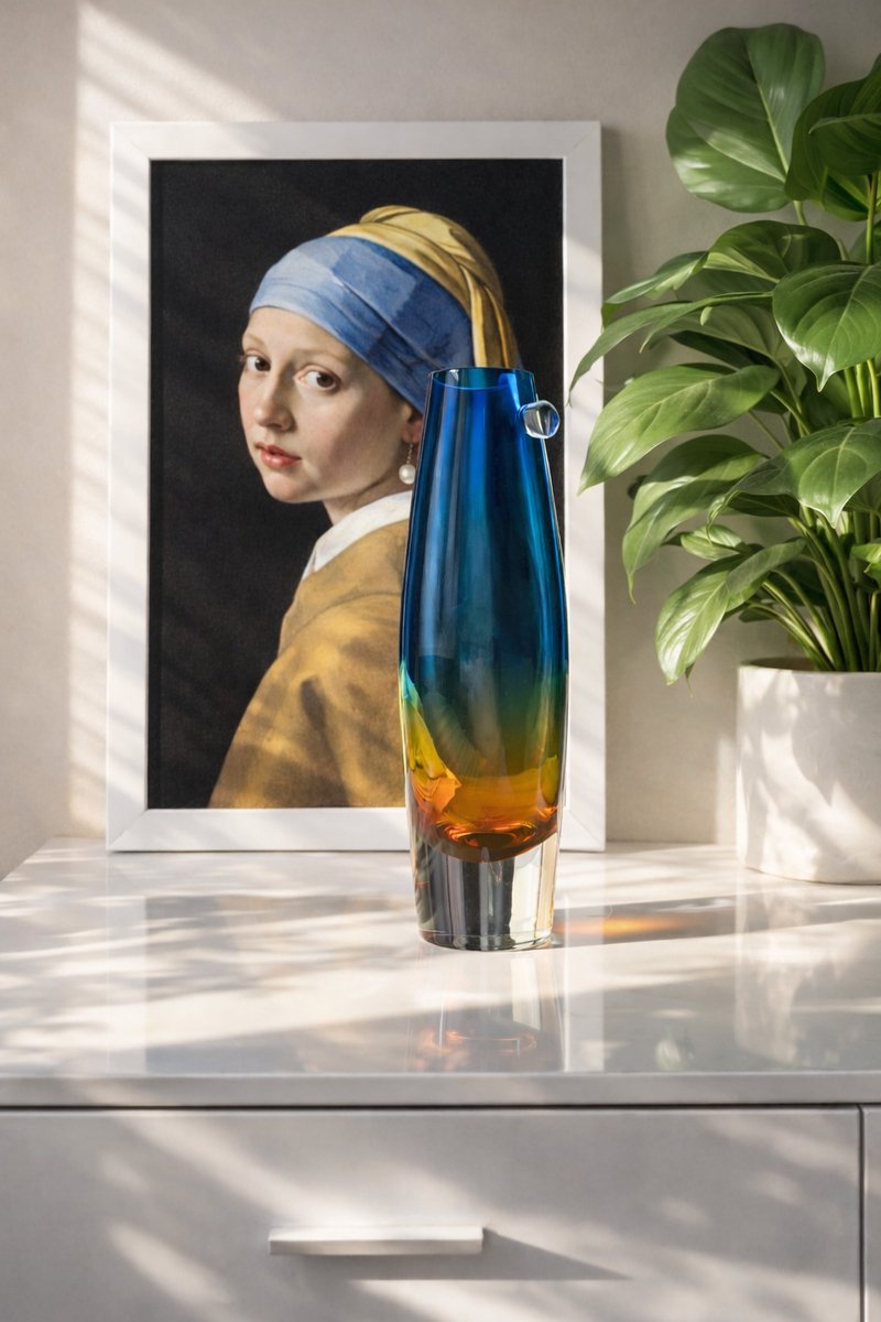 Kristalglas Leerdam Meisje Met De Parel Glaskunst - Blauw En Goud - Voor Binnen - Tafel