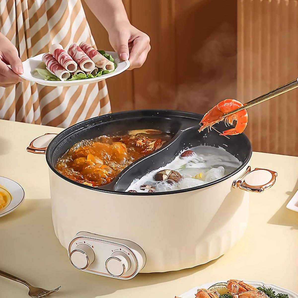 Elektrische Pan - Multi Kookpan - Snel Koken - Dubbele Kookruimte - 6 Liter - Zwart