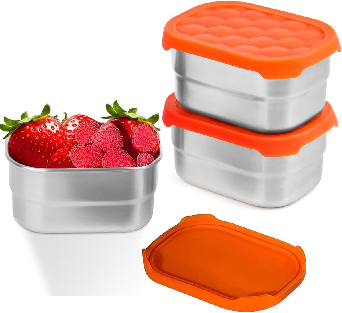 Stainless Steel Snack Bakset met Siliconen Deksel voor Salades en Tussendoortjes - Ideaal voor Lunch en Picknick