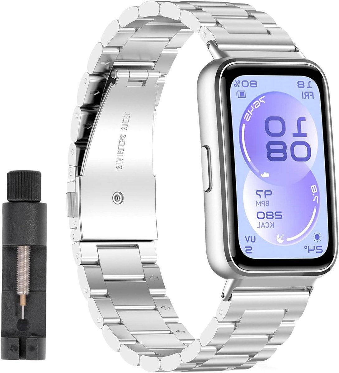Metalen armband - Reserveband - Smartwatch dragen - Dubbele vouwsluiting - 130-190 mm - Zilver