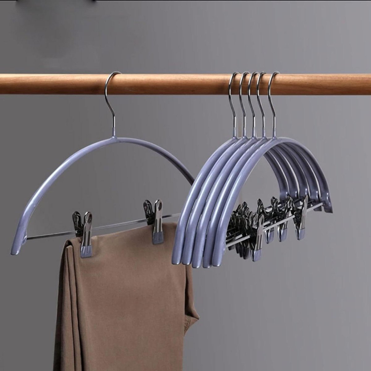 Kleding Hangers - Antislip Hangers - Kleding Opbergen - Verstelbare Clips - 5 Stuks - Grijs