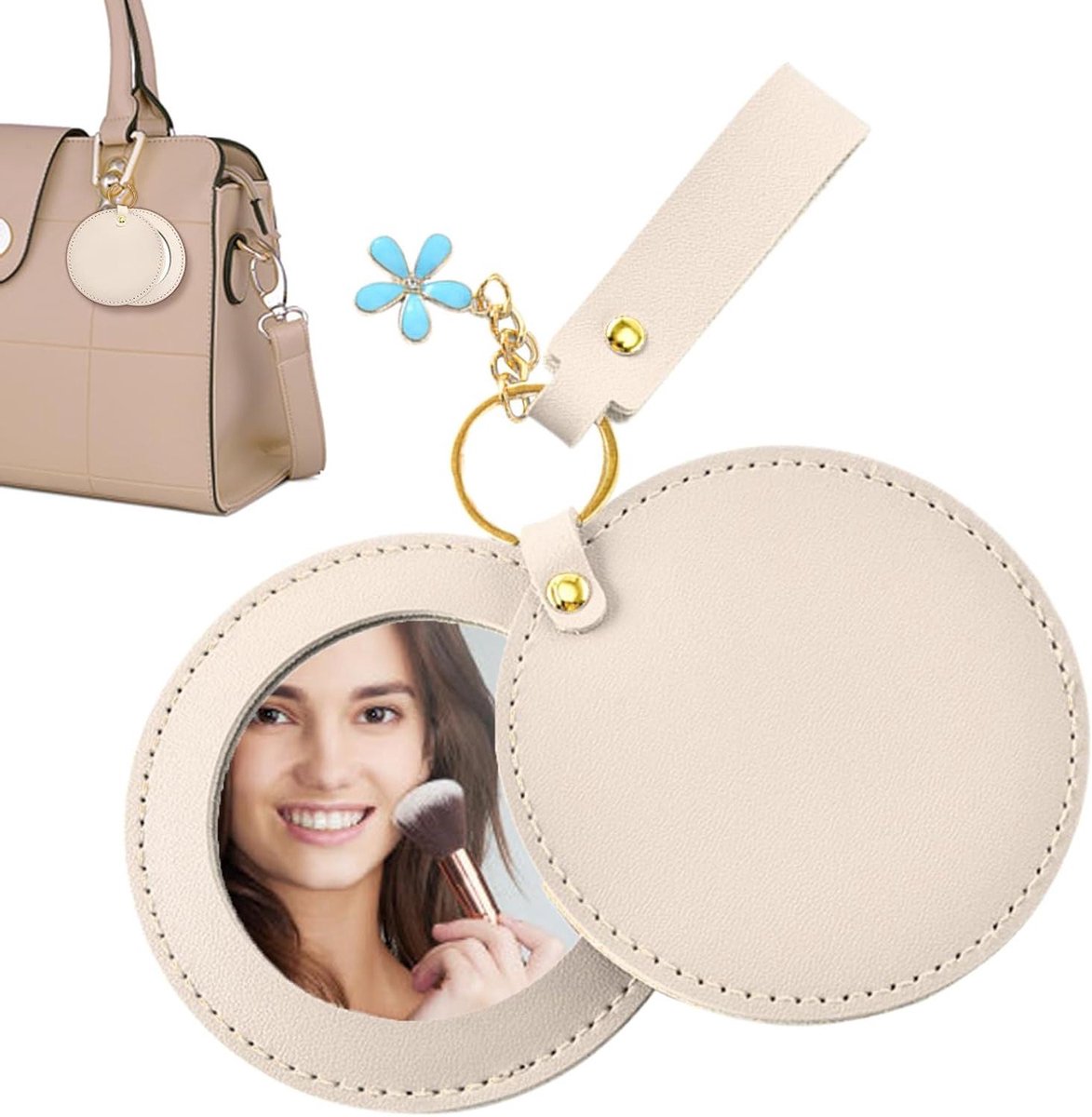Draagbare make-upspiegel - Tas hanger - Schoonheid styling - Ultradun ontwerp - 18 x 14 cm - Wit