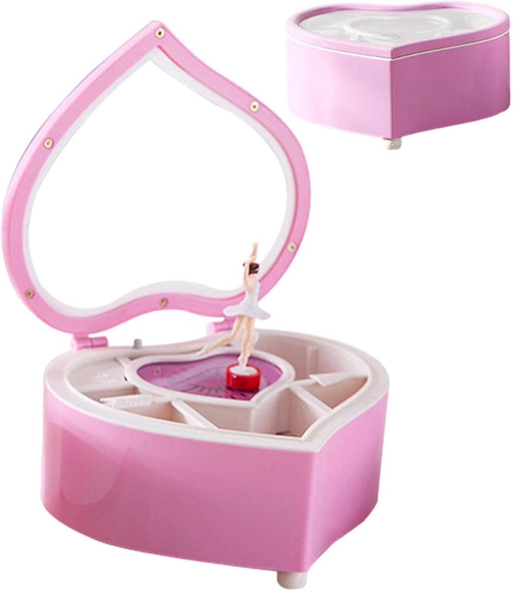 Muziekdoos Hart - Sieraden Opberger - Sieraden Organiseren - Dansende Ballerina - 15 x 14 x 20 cm - Roze