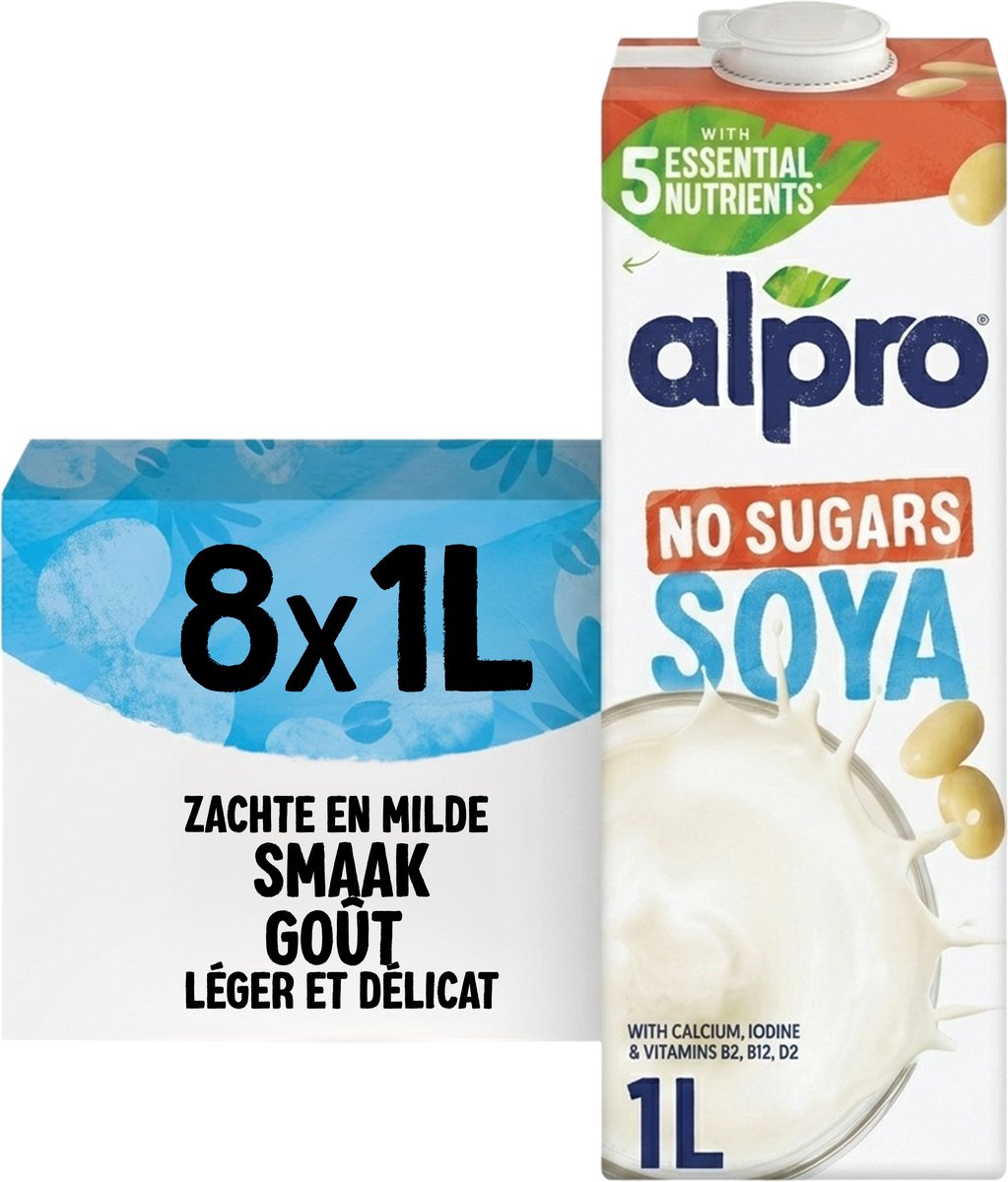 Alpro Drink Plantaardige Sojadrank Zonder Suiker - Lactosevrij & Glutenvrij - 8 x 1L