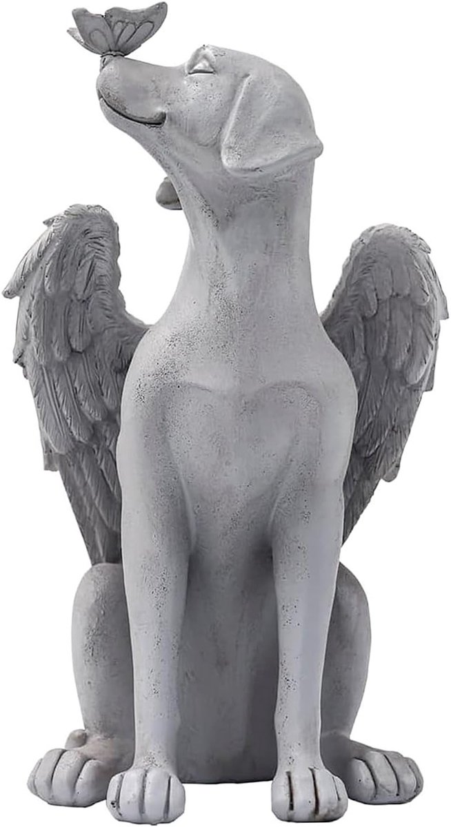 Herinneringsbeeldje voor Honden, Grafsteen en Monument, Engelenfiguur voor Tuin, Dierenherdenking, Polyresin Beeld met Vleugels