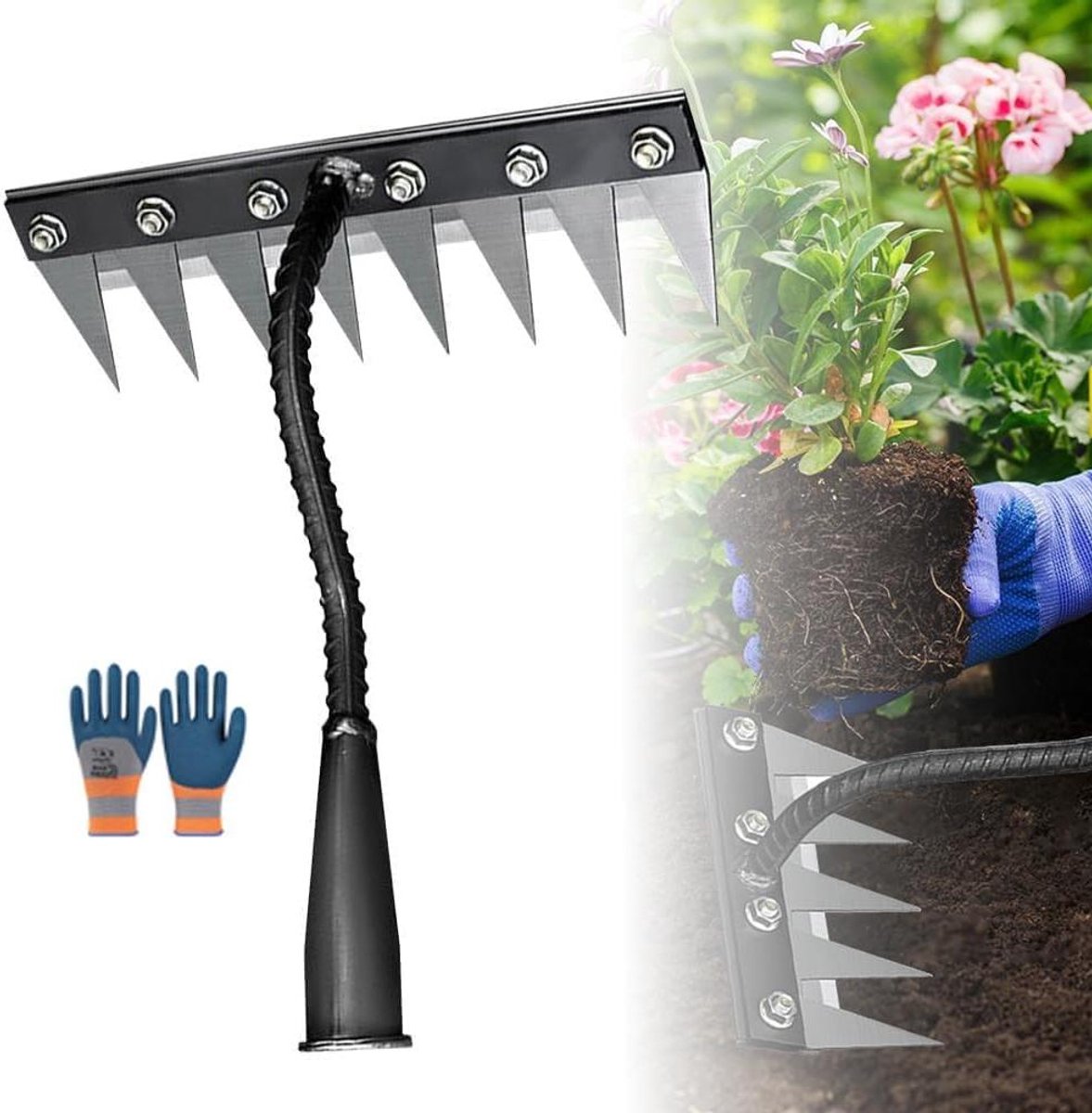 Onkruidhark Handmatig - Gazon Harken - Tuin Onderhoud - 5 tot 8 Tanden - 17.5 cm Breed - Zwart