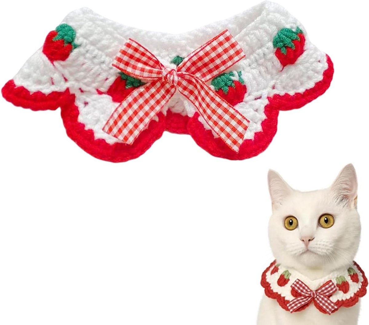 Veilige kattenhalsband met strik in aardbeienontwerp, comfortabel voor katten en puppy's, verstelbaar en duurzaam