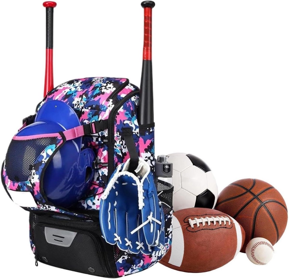 Sportrugzak - Sporttas - Sportuitrusting Dragen - Apart Schoenenvak - 54 x 36 x 23 cm - Camouflage Roze