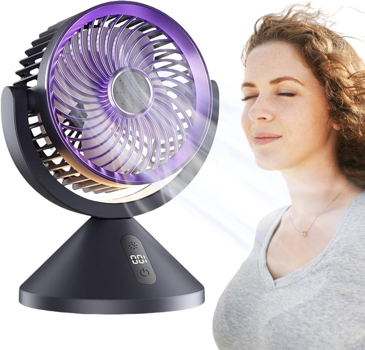 Lucht Circulatie Ventilator - Bureauluchtventilator USB - Verfrissende Sfeer Creëren - 100 Snelheidsinstellingen - 16x13x20.5 cm - Grijs