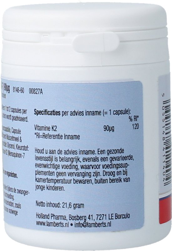 Achterkant van een witte pot met informatie, barcode en batchnummer.
