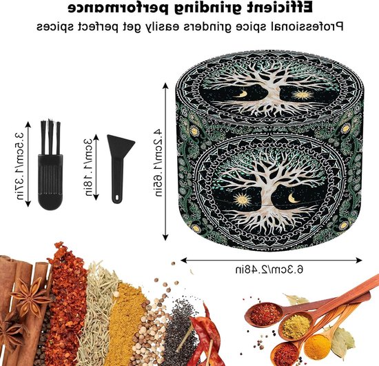 Grote 63 mm Kruidengrinder met Scraper en Plastic Borstel, 4-laags Pollenmolen voor Specerijen, Duurzaam Metaalontwerp met Boommotief — afbeelding 5