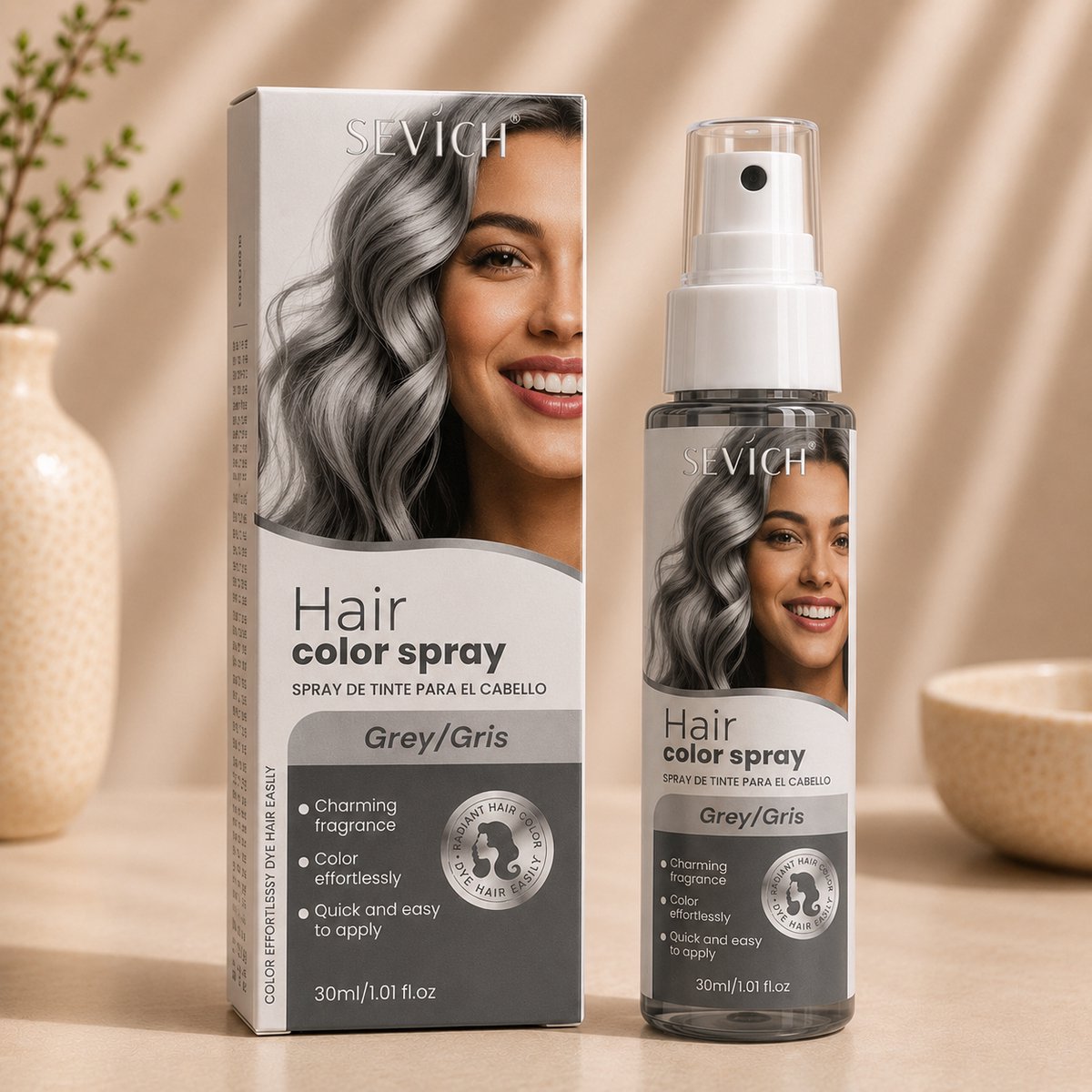 GRIJZE Haar Kleur Spray - Haarspray - HaircolorSpray – Direct natuurlijke haarkleur - Wasbaar-Feest verf – Tijdelijke Haarkleur - Carnaval - Haarspray - Waterbasis – Kleur: grijs