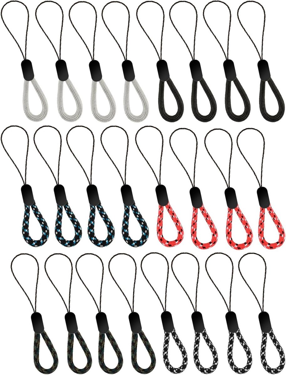 24 Stuks Vinger Lanyard Korte USB Lanyards 12,5 cm Draagbare Kleurrijke Vingerbanden voor Telefoon, Sleutels en Camera's
