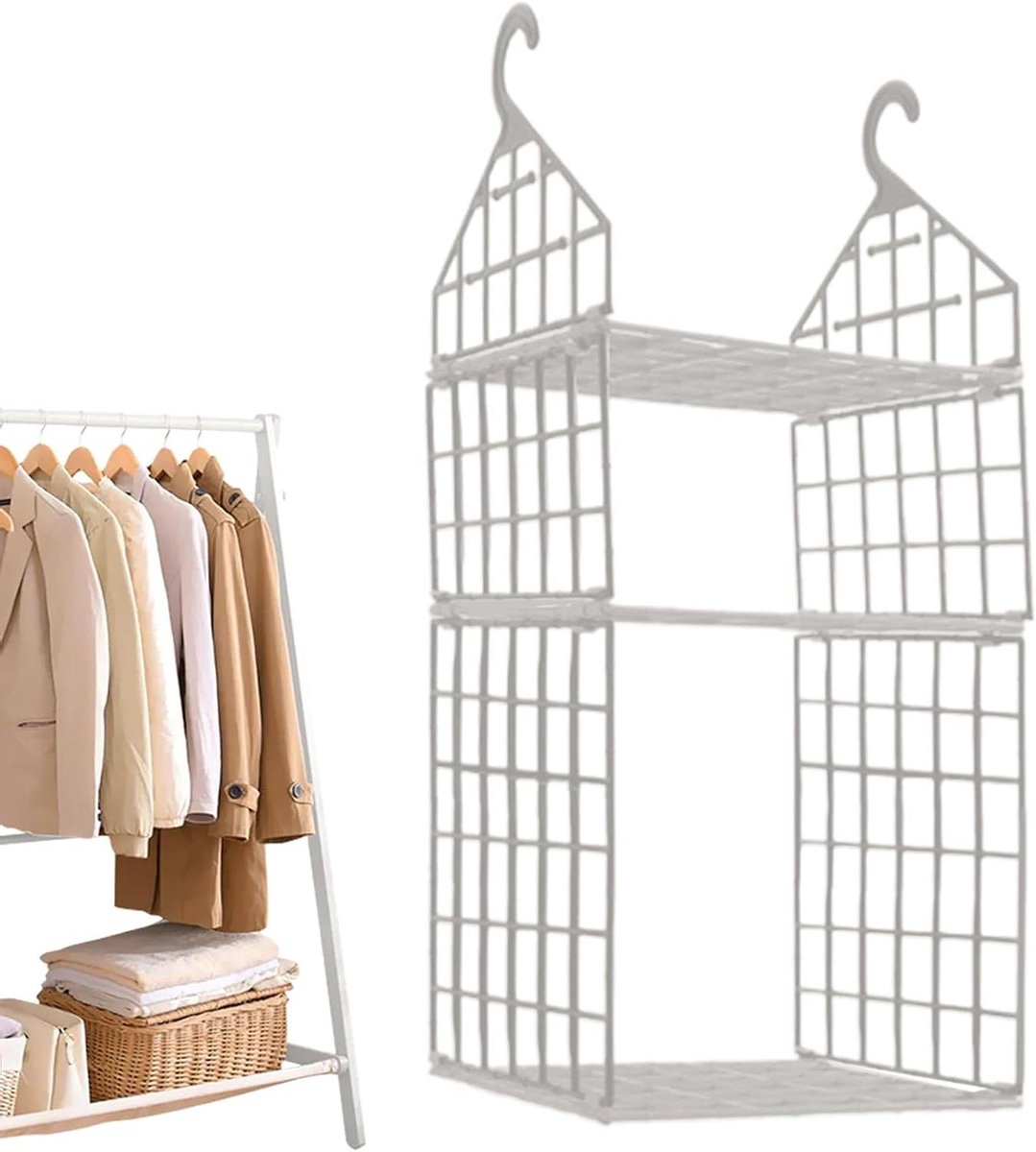 Kleding Organizer - Garderobe Opslag - Kast Ordenen - Snelle Installatie - Meerdere Lagen - Wit