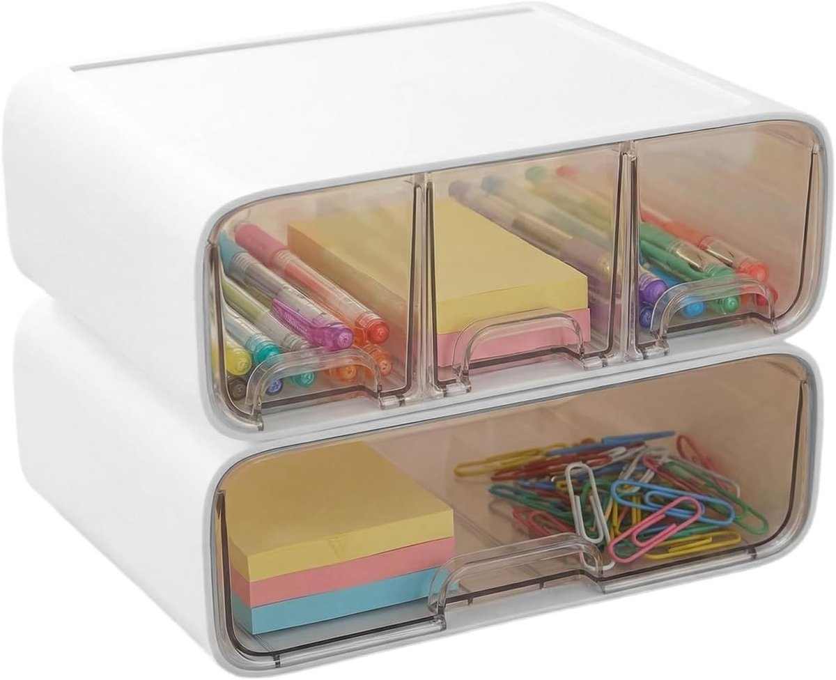 Praktische Desk Organizer met Stapelbare Lades voor Kantoor en Makeup - Transparante Opbergdoos voor Bureau en Stationery