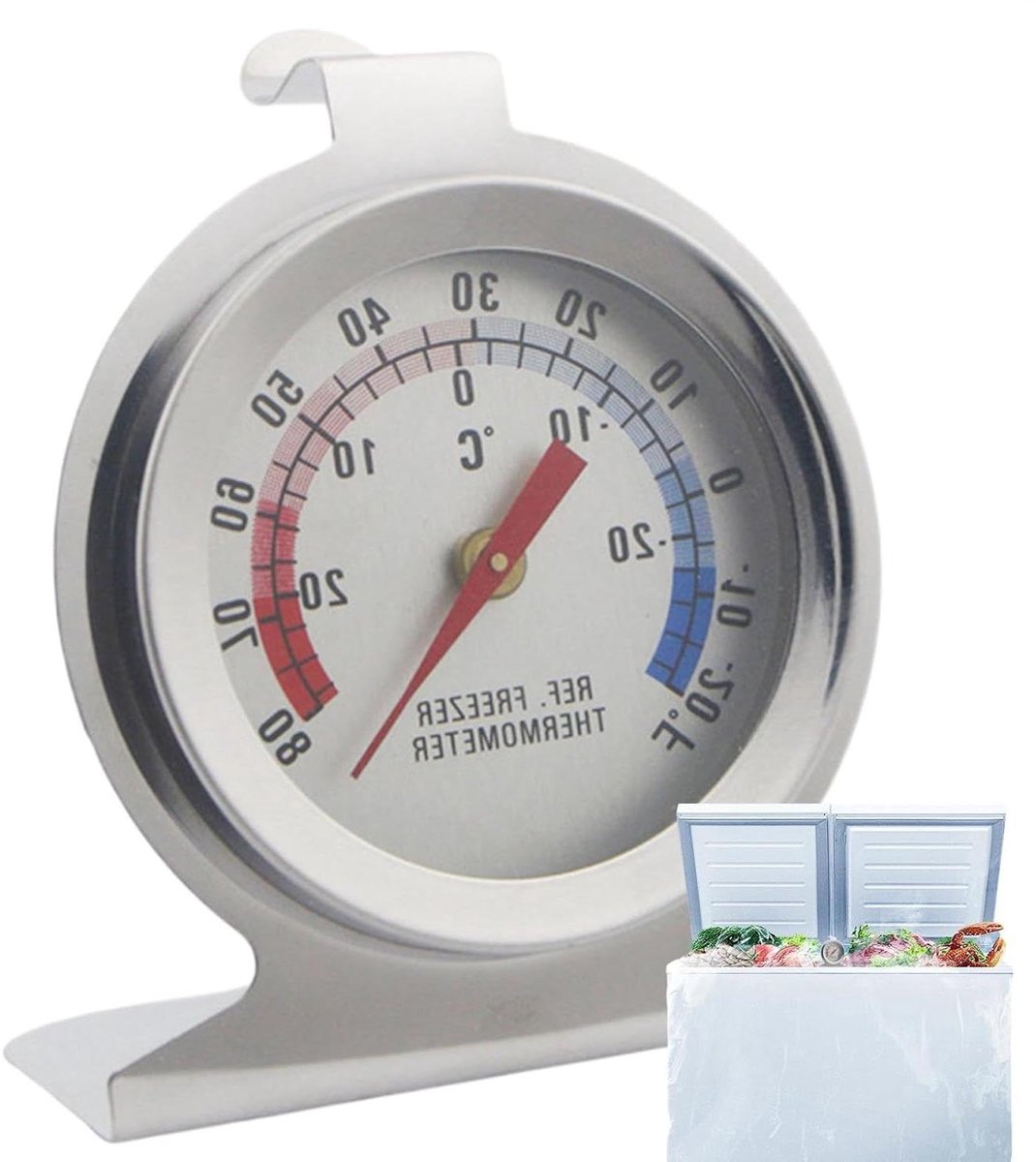 Koelkast Temperatuurmeter - Analoge Monitor - Voedsel Opslag - Roestvrijstalen Behuizing - 72 Centimeter - Zilverkleurig