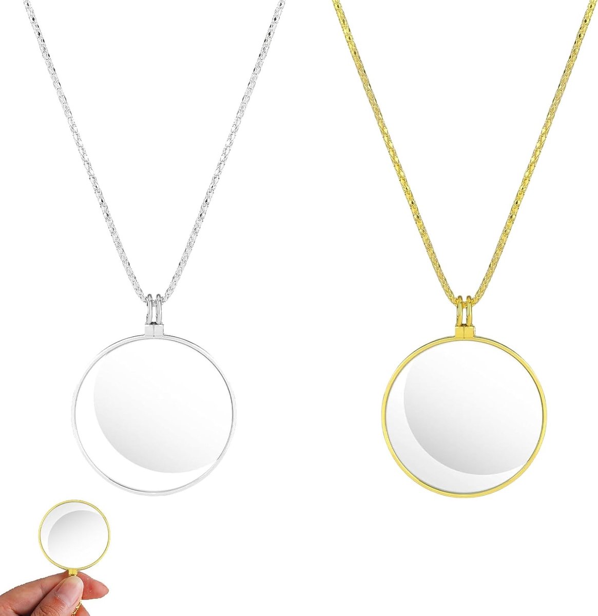 2 Stuks Monoculaire Loupe 5x Vergrootglas Ketting met Pendant Lens voor Lezen en Creatieve Projecten, Goud/Zilver Monocle