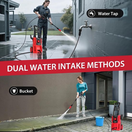 Elektrische hogedrukreiniger - Krachtige reiniger - Terras en auto wassen - 1850 PSI maximale druk - 18 meter snoer - Rood — afbeelding 3
