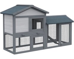 Stervia Groot Konijnenhok - Konijnenhok Met Ren - 2 Verdiepingen - Voor Buiten - Water en UV Bestendig - Grijs - 147 X 54 X 84 Cm