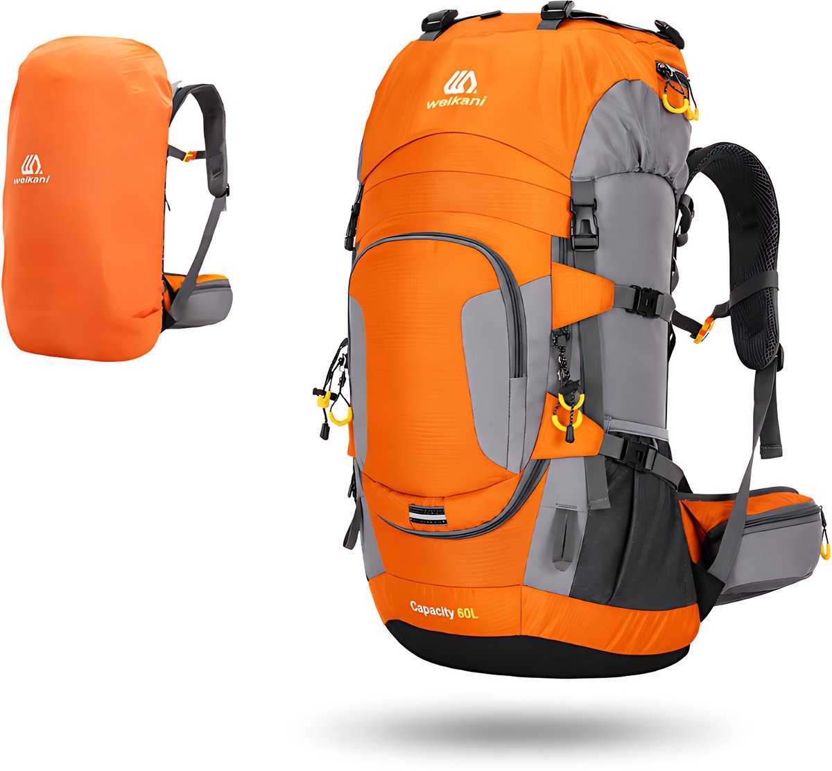 CarryQuest® 60L Wandelrugzak - Waterbestendige Trekking Backpack met Regenhoes, Mesh Rugpanelen & Heupband - Oranje