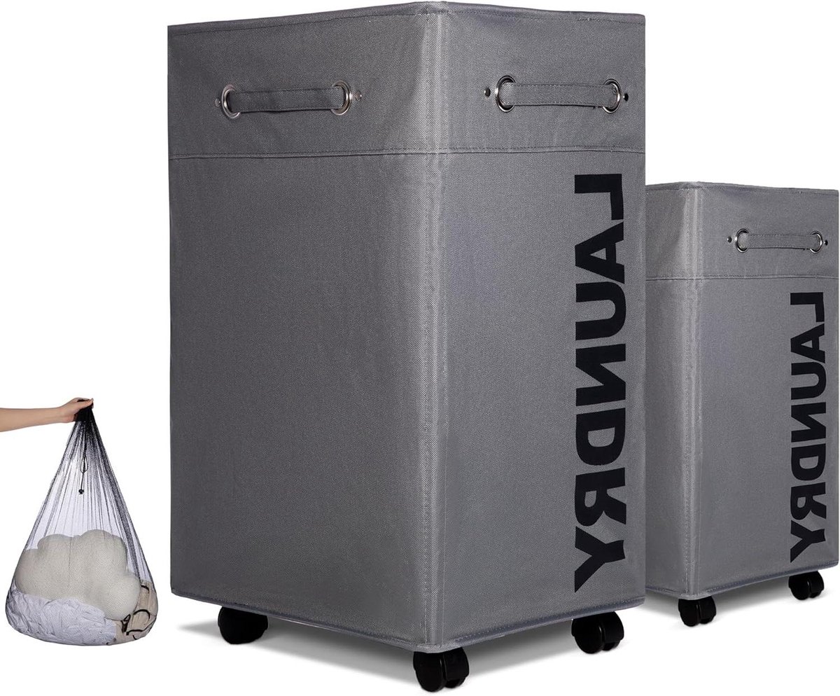 Wasmand met wielen Opvouwbare opberger Wassen organiseren Extra grote capaciteit 108L Donkergrijs