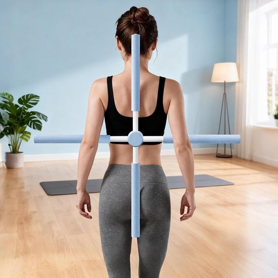 Yogastick Houdingscorrector - Rekstok Pilates - Houding Verbeteren - Antislip Ontwerp - 80 cm - Blauw — afbeelding 2