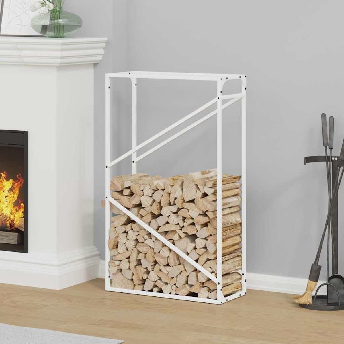 Houtrek - Brandhout opslag - Open haard aansteken - Koudgewalst staal - 60 x 25 x 100 cm - Wit