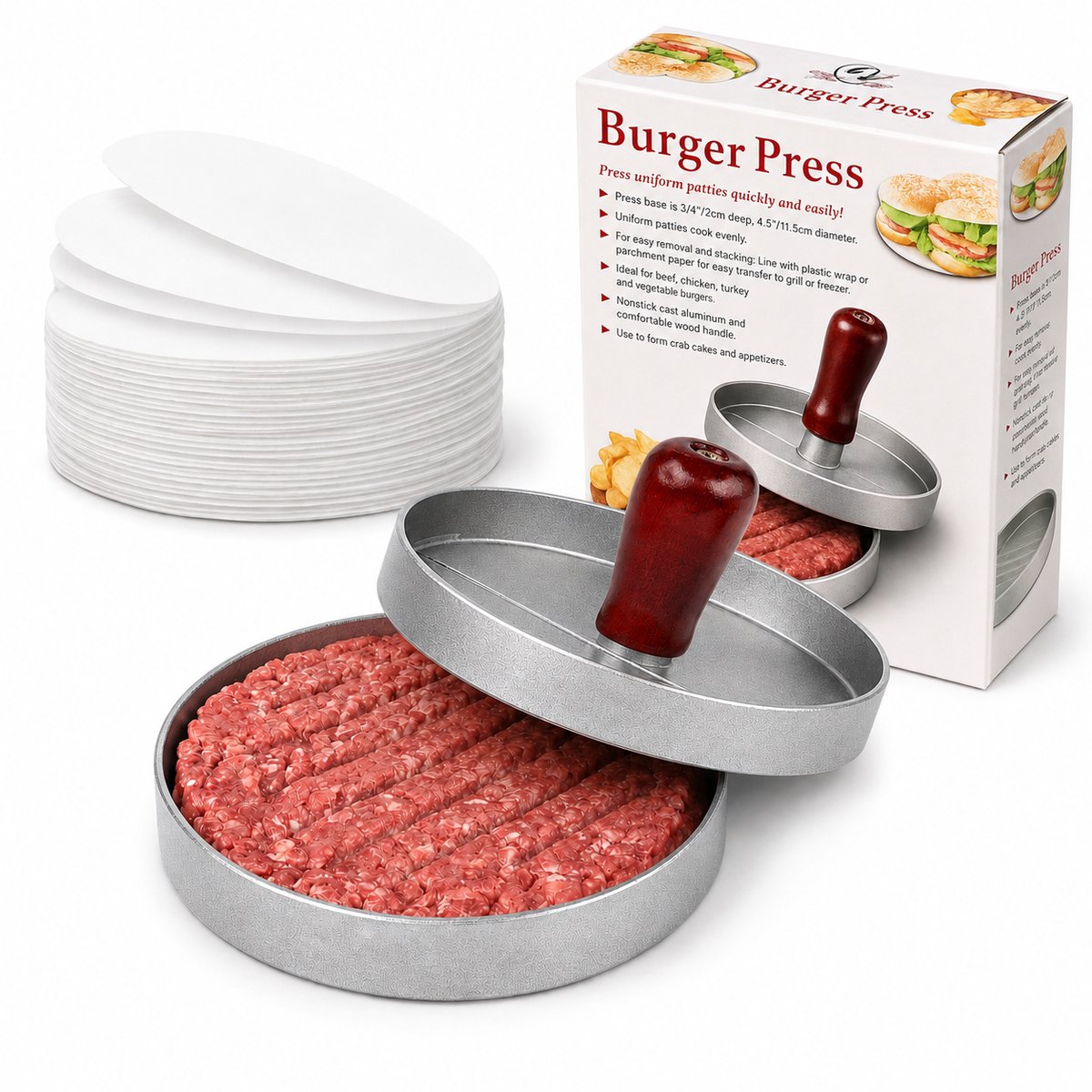 Kyto Grill - Hamburgerpers - BBQ set - Anti-aanbaklaag - incl. 50x Waxpapiertjes