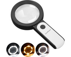 ComfiCare® Vergrootglas met verlichting – Loep - Leesloep voor ouderen & slechtzienden - Loeplamp met LED verlichting – Vergrootglas voor volwassenen & Kinderen – Juweliersloep - Loupe – 3 lichtstanden – Zwart/Wit