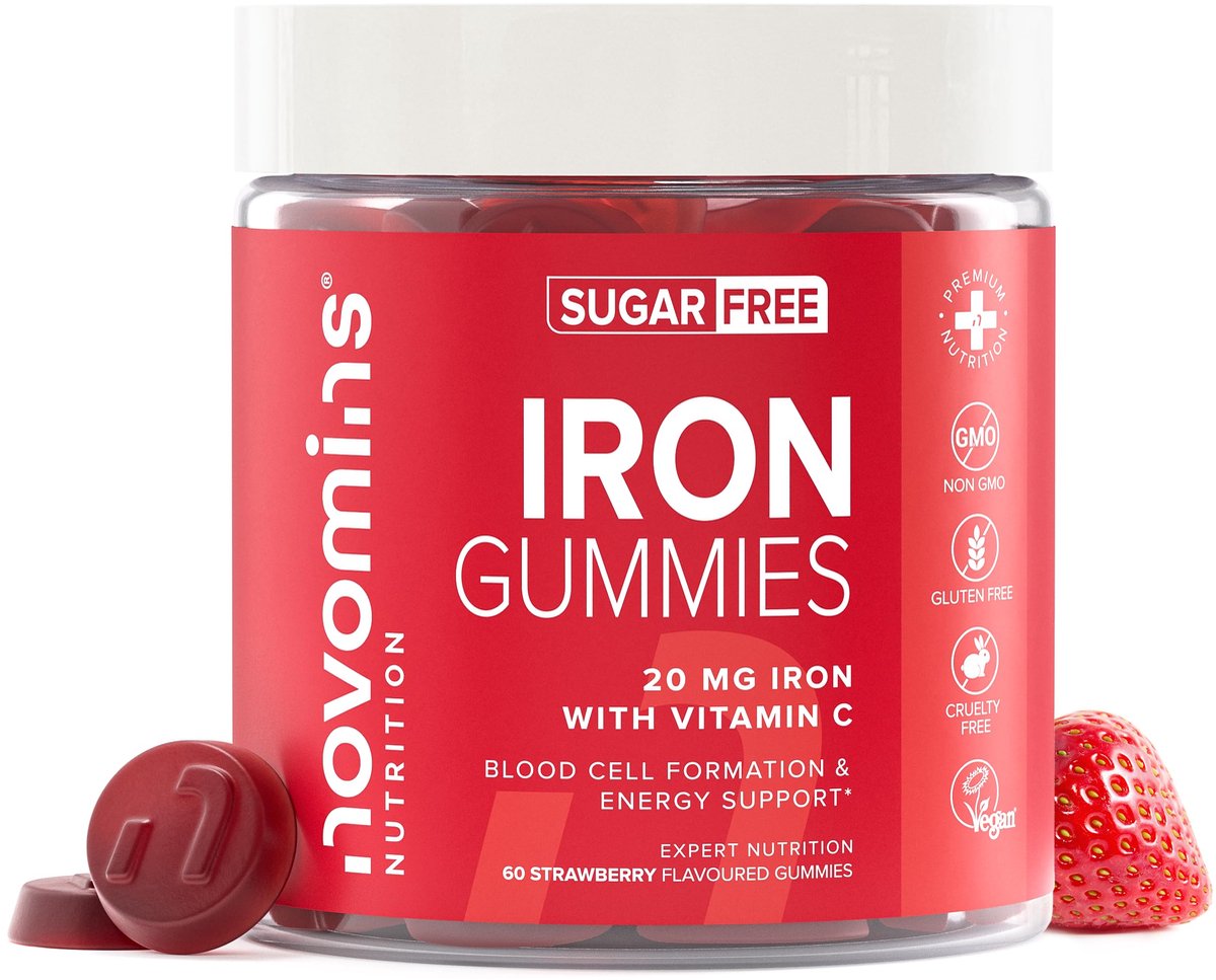 IJzer Suikervrij, met Vitamine C, 60 Gummies, Vegan, Halal, Getest door Eurofins, Novomins